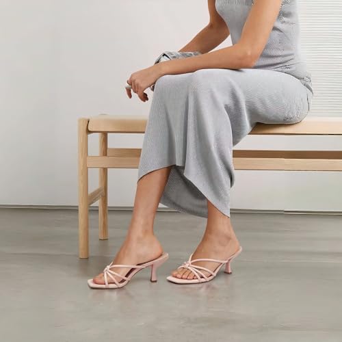 Image of Women's Strappy Square Open Toe Kitten Heels Sandals Knotted Design Summer Fashion Slip On Mule Style