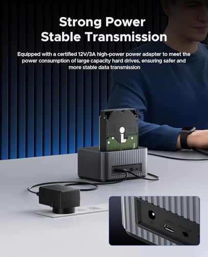 ORICO Hard Drive Docking Station 10Gbps for NVMe SSD & SATA 3.5 HDD with Bidirectional Cloning Type-C Hybrid Docking Station with Independent Aluminum Heat Sink - image 8