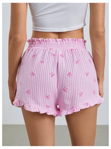 Image of MakeMeChic Women's Gingham Ruffle Lounge Shorts Elastic High Waist Pajamas Boxer Shorts