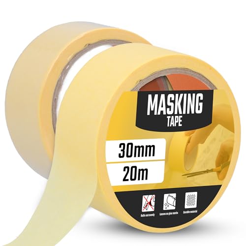 Instalguru 2x Cinta De Carrocero Crepé 30 mm x 20 m Adhesiva Para Pintar Reformas Decoración Interior Aplicación Rápida Fácil Remoción Sin Residuos Para Paredes Y Techos