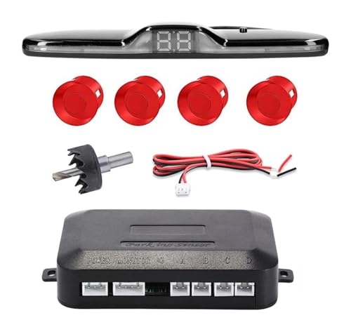 Sensori Parcheggio Auto Sensori Radar Retromarcia Posteriori Per Auto Assistenza Al Parcheggio Rilevatore Monitor Display Avviso Acustico 4(Rosso)