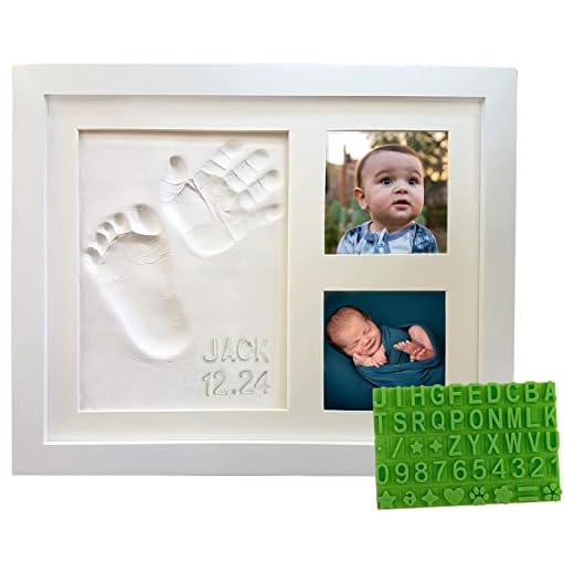 Baby Hand & Footprint Frame Keepsake Kit | Capture Milestone Moments with Safe Clay, Stencil Set & Wood Frame | Perfect Newborn Gift for Baby Showers | White
