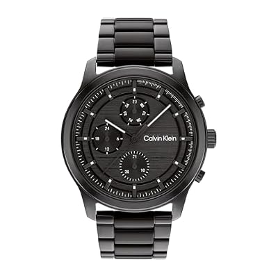 Calvin Klein Orologio Analogico Multifunzione al Quarzo da Uomo Collezione AMBITION con Cinturino in Acciaio Inossidabile Nero - 25200209
