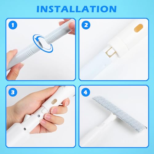 Image of 3 in 1 Squeegee for Window Cleaning, 59'' Long Glass High Window Cleaner with Spray Extension Rod and 12'' Rubber Lip, Combinable Squeegee for Car Sliding Door Shower Glass Door