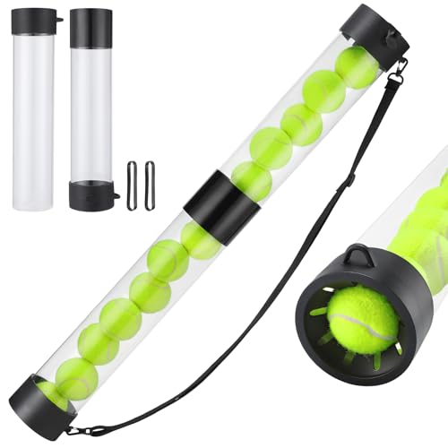 TOBWOLF Tennis Ball Pick up Tube, Lightweight Pickleball & Tennis Collector Ball Holder with Shoulder Strap, Detachable 2-Sessions Tennis Ball Hopper Tube Fits 11 Pickleballs or 13 Tennis Balls
