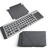 SENECESLI Faltbare Bluetooth Tastatur, 3 Geräte Mehrfachverbindungs Funktastatur mit Touchpad und PU Lederbezug, Kompatibel mit Android Wins Tablet Laptop