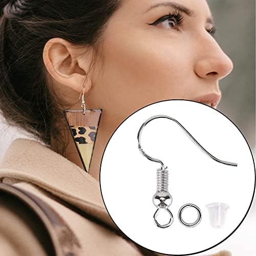 AIEX 300 PCS Earrings Making Supplies Kit 925 Silver Plated Earring Hooks Hypoallergenic Ear Wire Hooks for DIY Earring Making with Clear Earring Safety Backs and Jump Rings