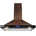 AKDY Wall Mount Range Hood - Embossed Copper Hood Fan for Kitchen - 4-Speed Professional Quiet Motor - Premium Touch Control Panel - Elegant Vine Design - Dishwasher Safe Baffle Filters (30 in.)