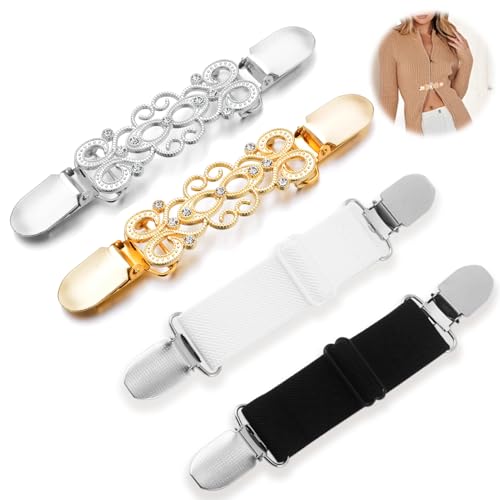 Image of Dress Cinch Clips, Vintage Elegant Clip for Cardigan Shawl Clothing Sweater Glove, Classic Design in Different Style, High-Grade Materials for Long-Lasting Use in Any Occasion (4 Pcs)