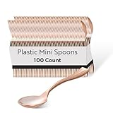 Restaurantware 4 Inch Mini Spoons 100 Disposable Tiny Spoons - Heavy-Duty Pair With Appetizers Or Desserts Rose Gold Plastic Sample Spoons For Parties Weddings Or Catering