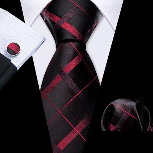 Image of YOHOWA Men Plaid /Striped Ties Set Silk Business Wedding Formal Fashion Necktie and Pocket Square Cufflinks Set