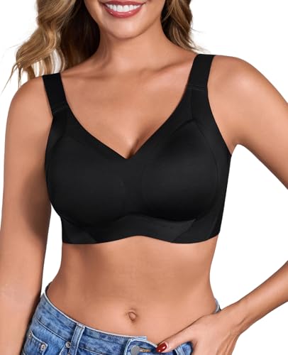 GLNEGE Womens Seamless Wireless Push Up Supportive Bra Comfortable No Underwire Full Coverage Jelly Lift T-Shirt Bras Black
