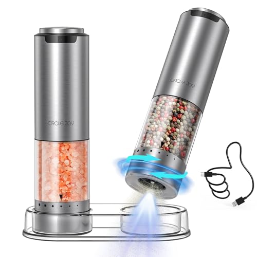 CIRCLE JOY Rechargeable Salt & Pepper Grinder Set, Silver