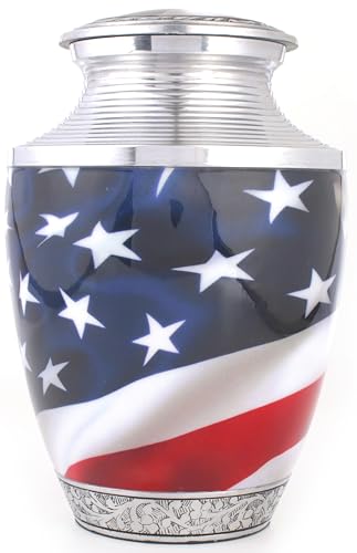 Image of Alpha Living Home Memorial Cremation Urn for Adult Ashes - Large Handcrafted Funeral Urn, Secure Lid Burial Keepsake Memorial Urn for Men & Women, Red Silver