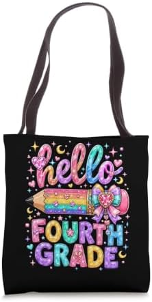 Hello Fourth Grade Rainbow Pencil Bow Back to School Girls Tote Bag image 5