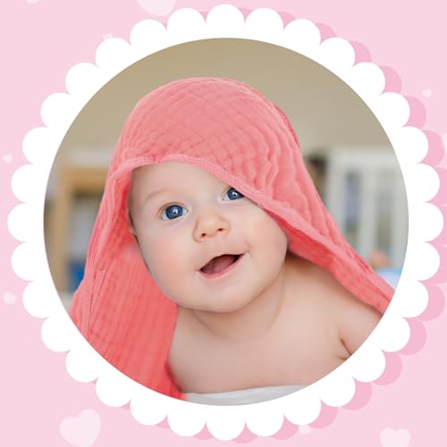 Image of Peryiter 6 Pcs Muslin Hooded Baby Towels, 32 inchx 32 inch Cotton Newborn Bath Towel Muslin Infant Baby Blankets Absorbent Unisex Newborn Registry Gift Essentials for Girls Boys (Pink)