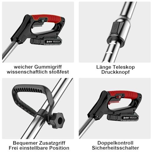 SMILOVII Desbrozadora Bateria 24V (650W), Cortabordes Electrico 3 en 1 con 2 Baterías 2000mAh, Desbrozadora Electrica Multifunción para Jardín, 16 Cuchillas y Cabezal 90°, Desbrozadoras para Maleza - imagen 6