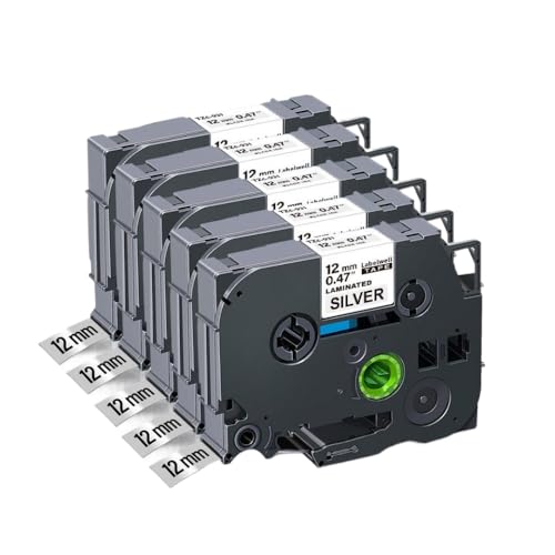 TZE231 TZE131 TZE431 TZE531 TZE334 TZE335��5�p�b�N�݊�12mm���x��PTH110 PT-D210���x�����[�J�[�ɓK���Ă��܂�(Black on Silver-5PK)