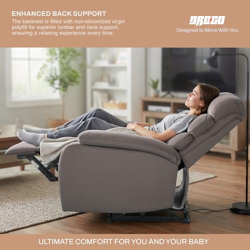 Image of DROGO Valerium Electric Motorised 1 Seater Recliner Sofa with Rapid Recline Technology, Premium Suede Fabric & Padded Body | Recliner Chairs for Home Relax with USB Charge Port (Grey)