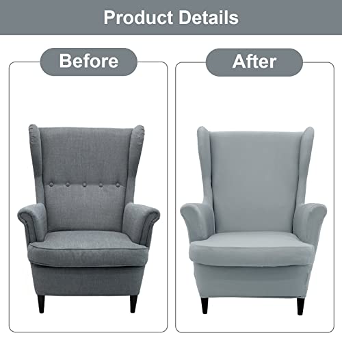 Wing Back Slipcover Chair Cover,Sofa Cover Chair Covers Armchair,Furniture Covers Protector For Living Room Bedroom Decoration (Light Gray) #TOP3