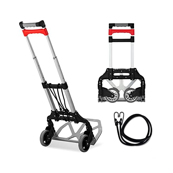 HERZO Aluminium Transportkarre klappbar,70 KG Faltbare Sackkarre mit Ausziehbarem Griff, Industrie und Hand Trolley,inkl. Expanderseilen