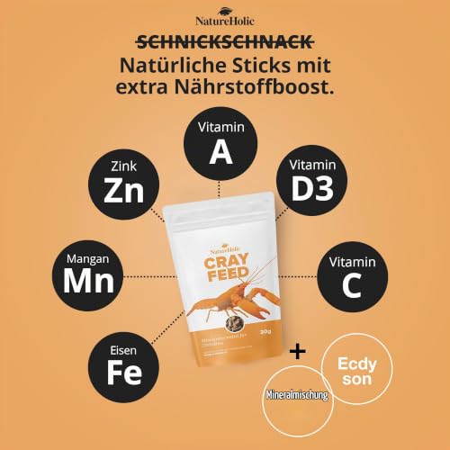 NatureHolic - Krebsfeed Krebsfutter I eignet Sich ideal für Omnivore Krebse der Gattungen Procambarus, Cambarus, Cambarellus, Astacus und die Cherax Krebse aus Australien I Made in Germany