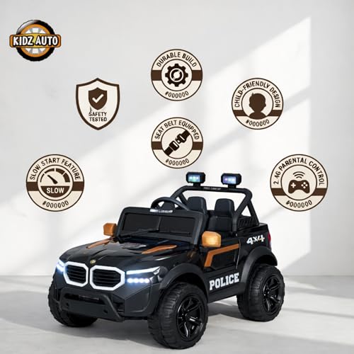 Image of KAB J 777 Rechargeable Battery Operated Jeep for Kids |POBO-2026 |Electric Ride-On Toy with LED Lights,Music,RGB Windshield,Steering Function & Dual Control (Black)