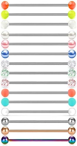 QWALIT 14G Industrial Barbell Earrings Surgical Stainless Steel Scaffold Piercings Cartilage Industrial Piercing Jewelry Bar 35mm Set for Women Men 1 3/8"