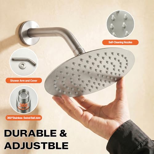 Set de grifería para ducha con válvula, regadera fija de lluvia de 8 pulgadas, cabezal de ducha de alta presión y manija sencilla, sistema de ducha para baño, fácil instalación, montaje en pared, níquel miniatura 3
