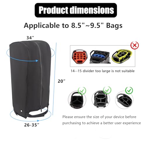 Golf Bag Cover,Golf Bag Rain Hood,Club Waterproof Covers Accessories Caddy Head Protector,Accessory Zipper Protective Dustproof Top Rainproof for Mens Women Golfer,Tour,Stand Bags (Black) - Thumbnail 4