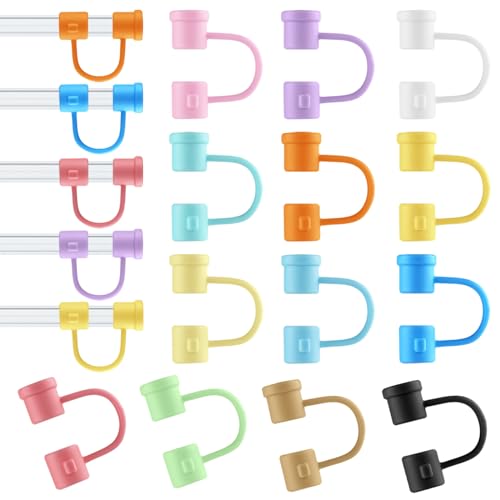 PLULON 30Pcs Silicone Straw Cover Caps 8mm Reusable Straw Tips Dust-Proof Straw Toppers Colorful Straw Covers Plugs Straw Protector Accessories for Reusable Drinking Straws