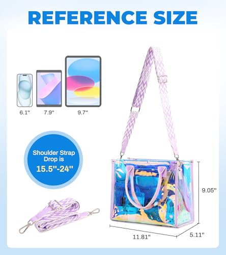 Image of Clear Tote Bag Stadium Events Transparent Clear Purse for Women Thick PVC Shoulder Bag with Guitar Strap for Concert