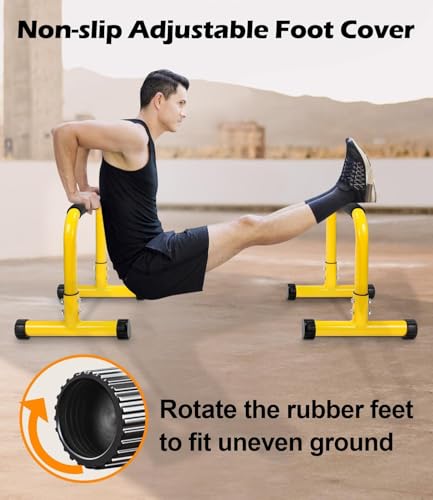 image for TABEKE Push Up Bar, 14'' High Steel Parallettes & Dip Bar with Full Co