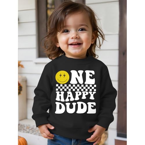 SOFEON 1st Birthday Outfit Boy One Happy Dude Sweatshirt One Year Old Long Sleeve Shirt First Birthday Pullover Fall Tops2