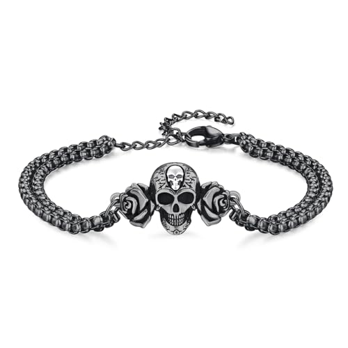 Bracelet tête de mort argent 925 style gothique punk rock pour homme et femme