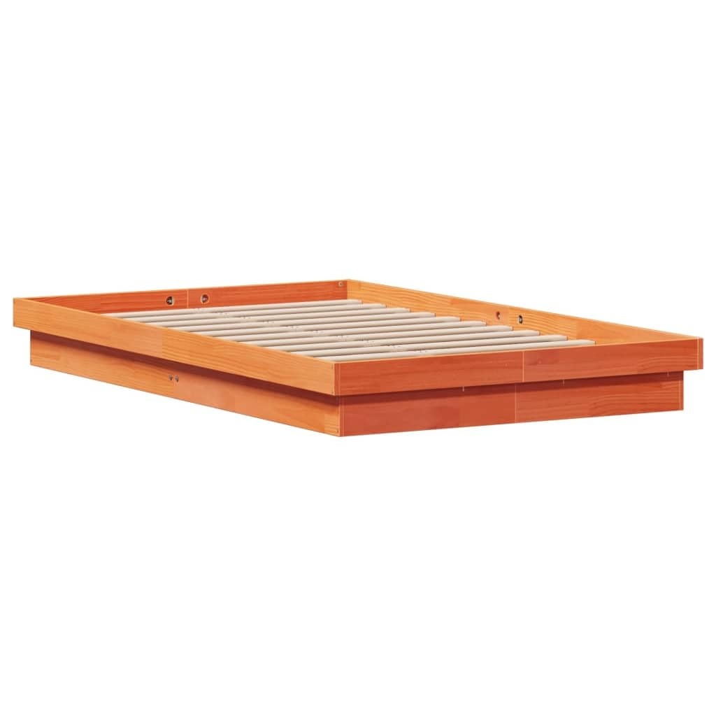 vidaXL Estructura de Cama LED, Somier Base de Listones, Armazón de Cama, Mueble para Dormitorio, Madera Maciza de Pino Marrón Cera 140x190 cm