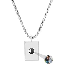 Custom Photo Projection Necklace Personalized Rectangle Photo Necklaces with Picture Inside Rectangle Necklace Pendant for Men Women Husbands Father's Day Birthday Christmas Anniversary