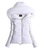 ACE SHOCK Women's Down Coats with Fur Hood, Warm Short Puffer Jacket Slim Fit Winter Parka (Medium, White-white)