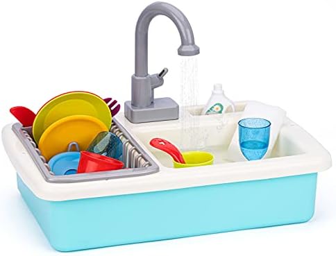 Aitdoll Lavandino giocattolo da cucina per bambini, giocattolo per la lavastoviglie elettrica, giocattolo con acqua corrente per bambini, 20 pezzi, gioco di ruolo per ragazzi e ragazze