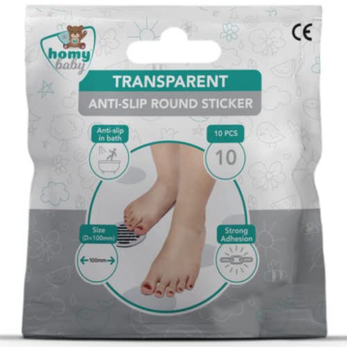 HOMYBABY Pegatinas Antideslizantes [10pcs] - Adhesivos redondos antideslizantes bañera, ducha y escalera - Transparentes (100 x 100mm) - Alfombra bañera adultos y niños