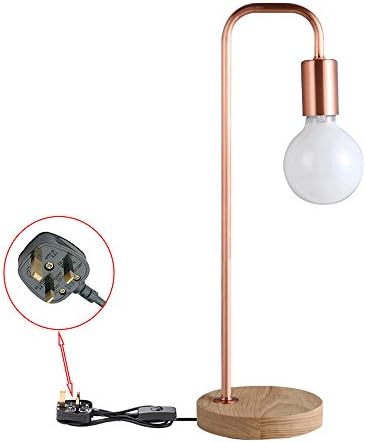 Wings of Wind - Home Use UK Plug Desk Lamp, Wooden Base and Metal Support Table Lamp with E27 Bulb (Bright Copper)