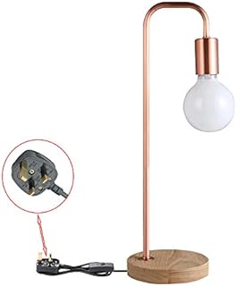 Wings of Wind - Home Use UK Plug Desk Lamp, Wooden Base and Metal Support Table Lamp with E27 Bulb (Bright Copper)