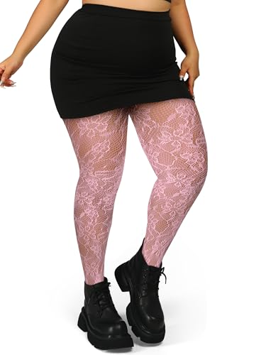 Image of Floral Lace Plus Size Tights High Waist Velvet Pantyhose Sunflower Fishnet Stockings Leggings