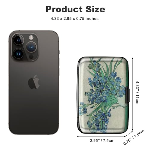 Image of ELFISH Mini RFID Aluminum Wallet Credit Cards Holder Business Card Case Metal ID Case for Men Women, Iris Flower 2#, 4.33 x 2.95 x 0.75 inches, Compact