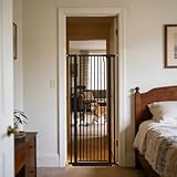 Lumizone Extra Tall Cat Gate 55.12' High Pressure Mounted Extra Wide 2025 New (17 Sizes) 1.37' Gap No Drilling Auto-Close One-Handed Operation Tall Pet Gate for Dogs(Black, 55.12' H x 26.18'-29.91' W)