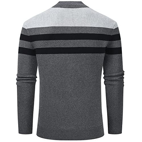 YuKaiChen Men's Sweaters 1/4 Zip Up Lightweight Casual Striped Pullover Polo Sweaters2