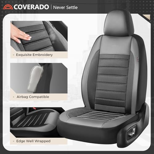 Image of Coverado Car Seat Covers Full Set, Luxury Leather Car Seat Protector, Automotive Front and Rear Mesh Seat Covers, Full Set 5 Seats, Black Gray Seat Cushion for SUV Sedan Truck