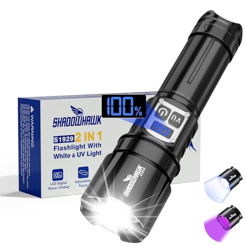 Shadowhawk 2-in-1 LED/UV Taschenlampe Aufladbar mit Dual-Switch | 500000 Lumen Extrem Hell Taschenlampen mit UV Schwarzlicht für...
