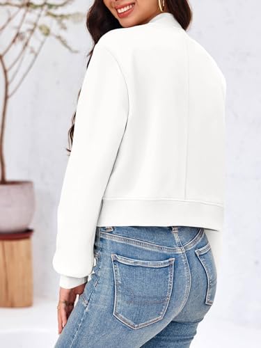Image of Tankaneo Womens Cropped Bomber Jackets Casual Button Down Long Sleeve Stand Collar Varsity Shacket Coats