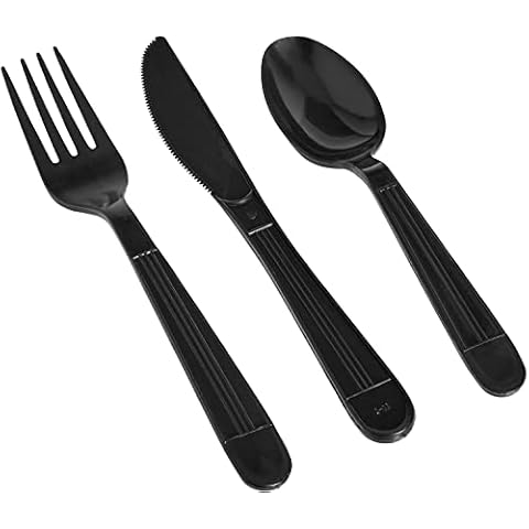 Strong Coloured Re-Usable Plastic Cutlery | Reusable Cutlery for Party, Birthday, Christmas | Tableware and Dinnerware Coloured Plastic Fork, Spoon and Knife (Black Fork - 100 Pieces) Cover